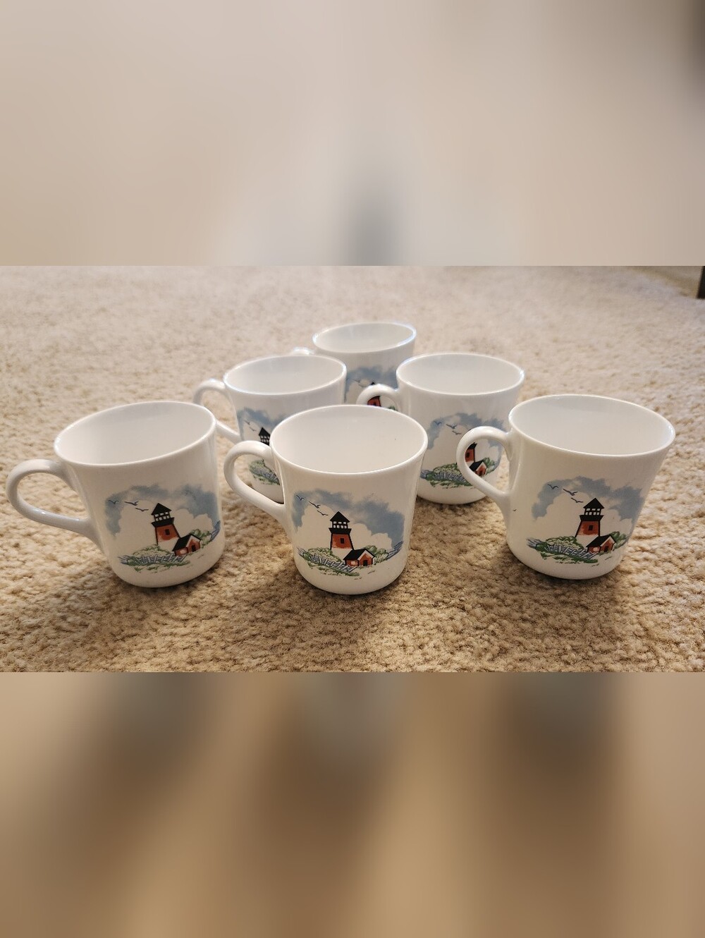 Corelle Coordinates OUTER BANKS Lighthouse Stoneware Coffee Cup Mug Set Of‎ 6